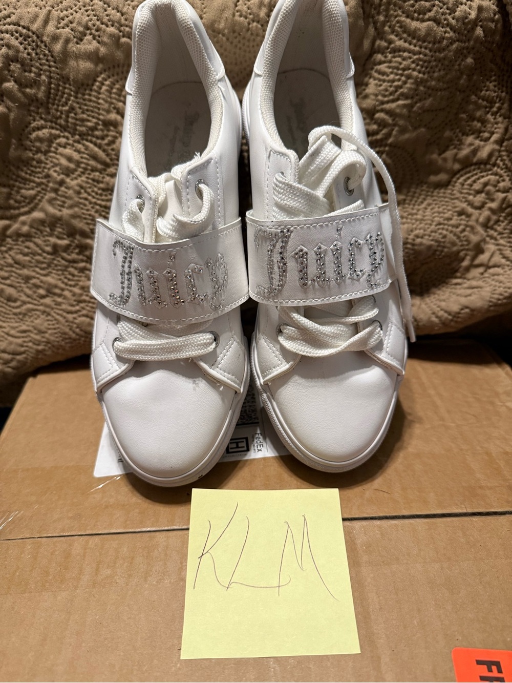 Juicy Couture White Cartwheel Rhinestone Logo Sneakers Size 7M